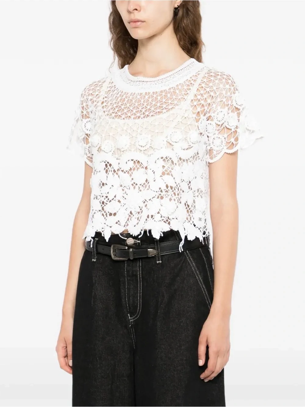 CHANEL VTG Spring ‘06 Lagerfeld Crochet Floral Lace Top, short sleeve, EUC, 40/8